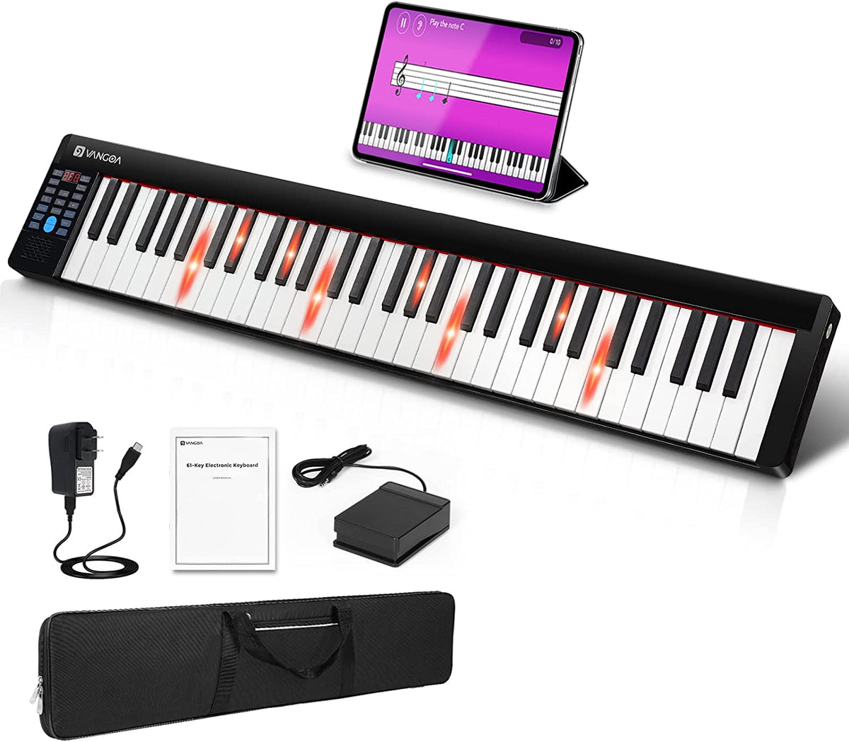 [🇺🇸]Vangoa VGD610 Portable Piano Keyboard 61 Key with Sustain Pedal Black