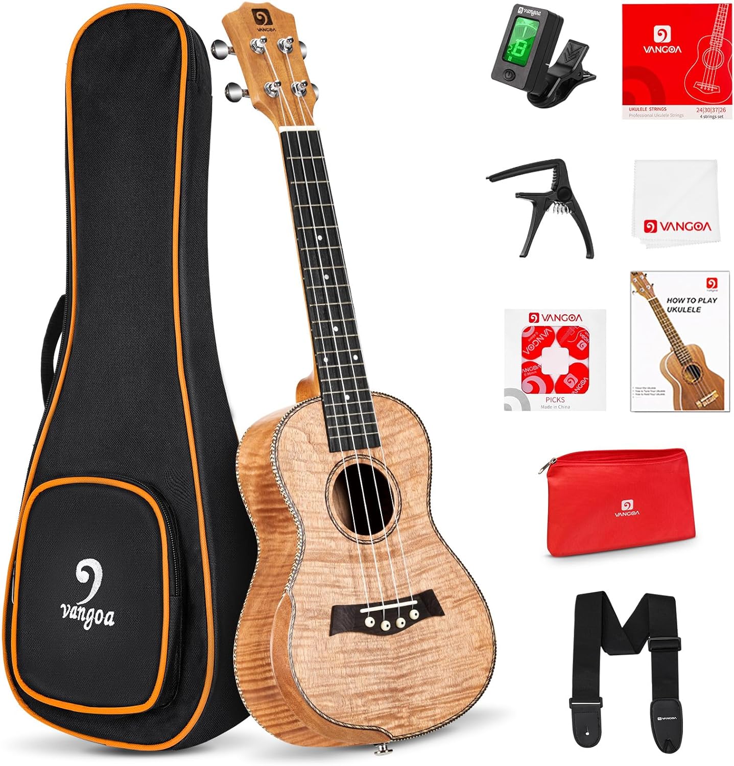 Vangoa Concert Ukulele 23 inch Ukelele Kit Arm Rest Ukulele Okoume Wood Four String Wooden Hawaiian Starter Uke for Beginners Professional Adults