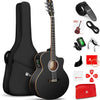 Vangoa 3/4 Electric Acoustic Guitar Kit for Beginners, 36 Inch Cutaway Acoustic Guitar Built-in Pickups, with Bag, Tuner, Strap, Capo, Picks, Spruce Top, Upgraded Starter Kit, Black Matte