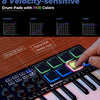 Vangoa 25 Keys Midi Keyboard Controller, Mini Portable Beat Maker Machine with Backlit Drum Pads, 8 Knoks, 8 RGB Beating Pad for Music Production, Velocity Sensitive, LED Display, Arpeggiator, Black