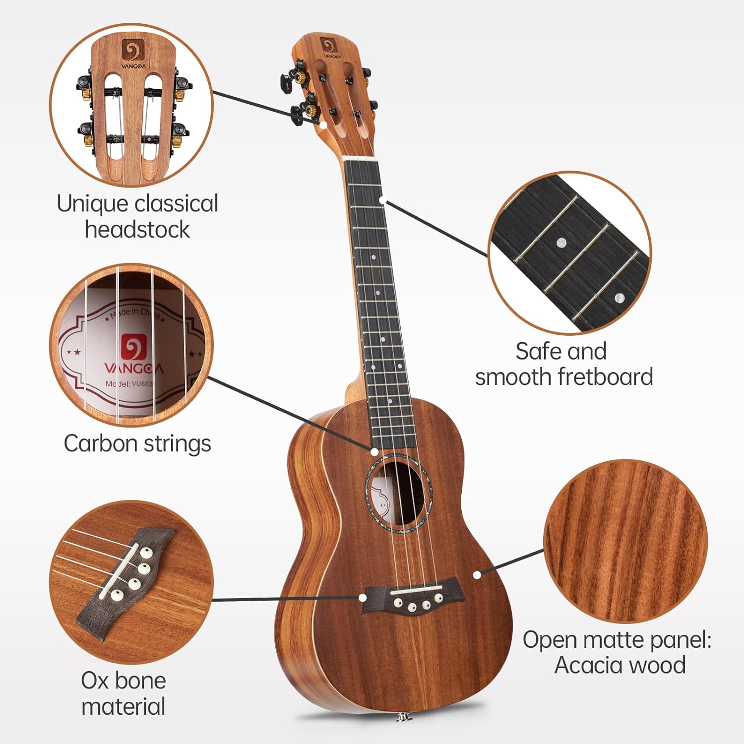 Vangoa Concert Ukulele Beginner KOA 23 Inch Acacia Ukelele Kit Professional Acoustic Ukulele for Adults Kids Hawaiian Uke Beginner Kit Ukelele 23 Adult Beginner