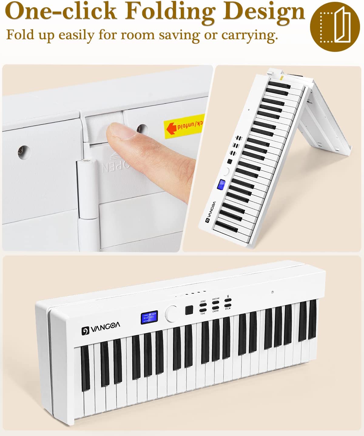 🇺🇸🇬🇧]Vangoa VGD882 Folding Piano Keyboard Portable 88 Keys White