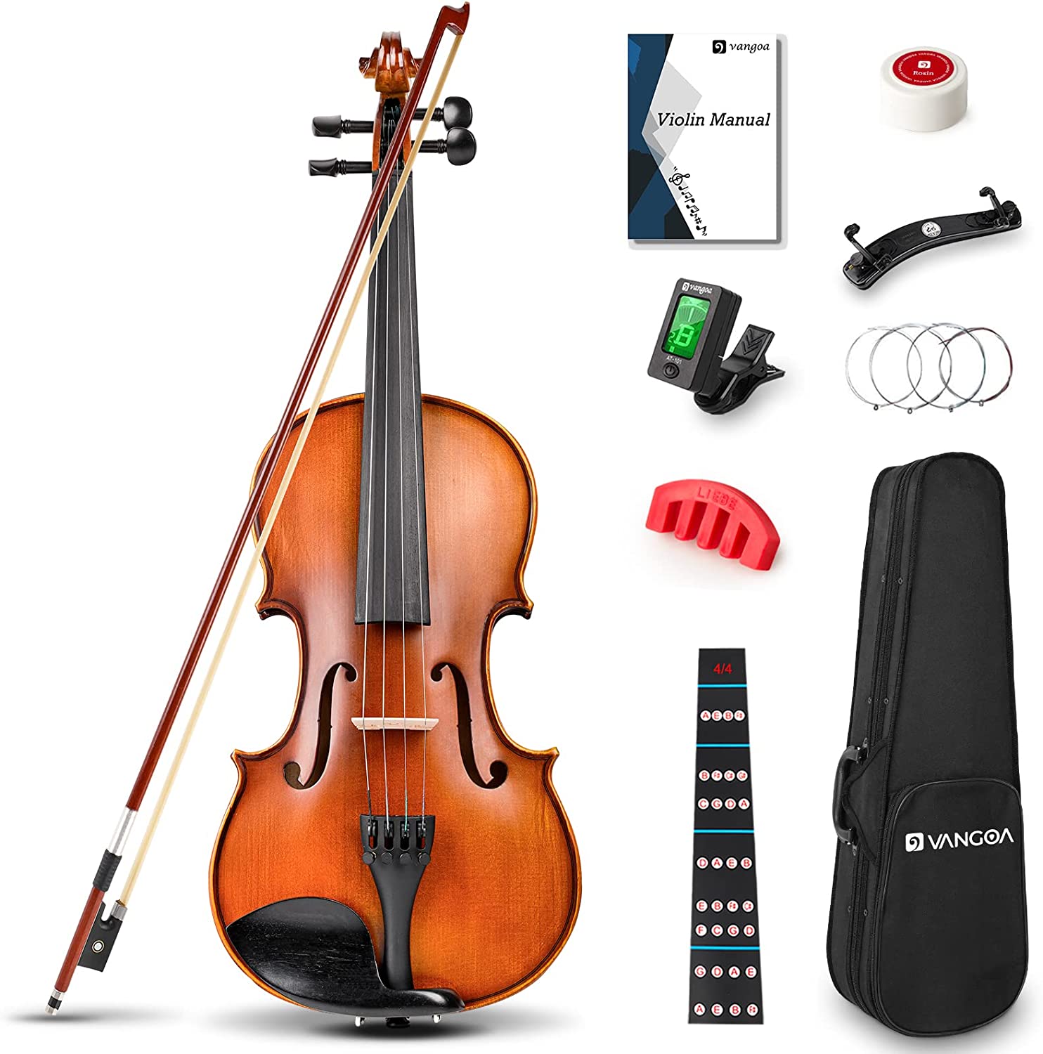 Vangoa 4/4 Full Size Violin Solid Wood Spruce Top Acoustic Violin Fiddle Kit