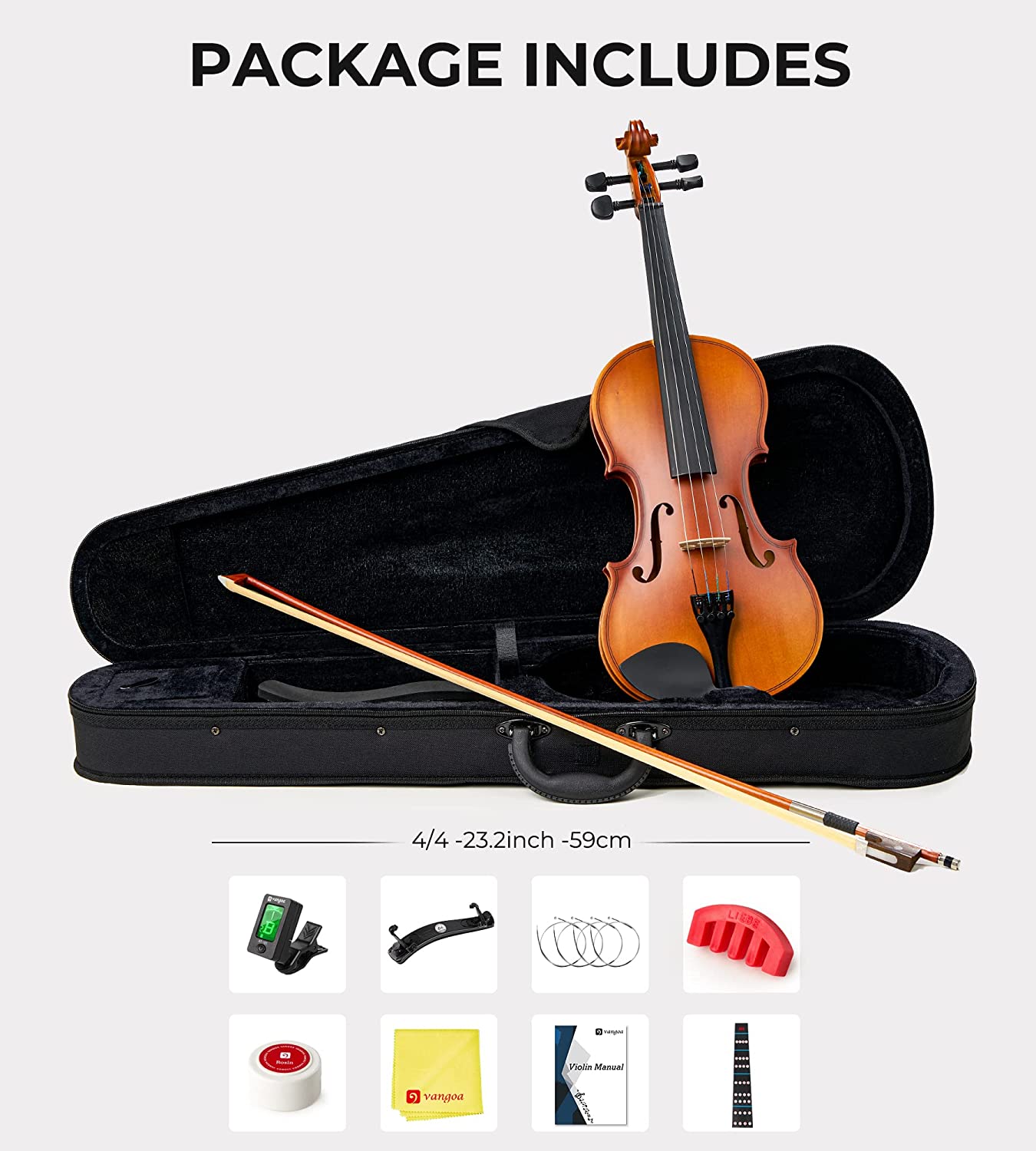 Vangoa 4/4 Full Size Violin Solid Wood Spruce Top Acoustic Violin Fiddle Kit