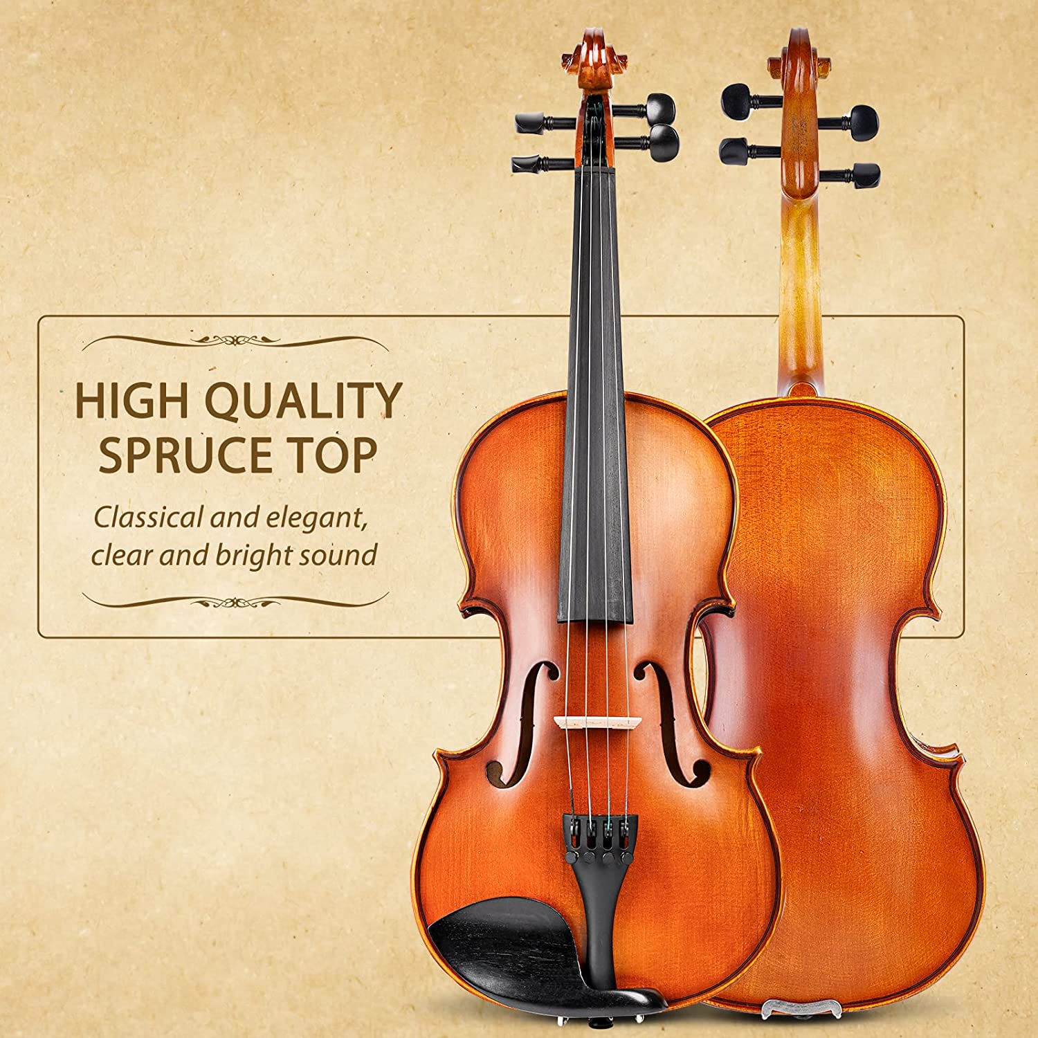 Vangoa 4/4 Full Size Violin Solid Wood Spruce Top Acoustic Violin Fiddle Kit