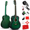 Vangoa Acoustic Guitar Kit 3/4 Junior Size Set, 36 in Concert Travel Guitars All Wood Acustica Guitarra w/Starter Bundle For Kid Beginner Children Adult Teen Youth, Right-Handed Matte Green Burst