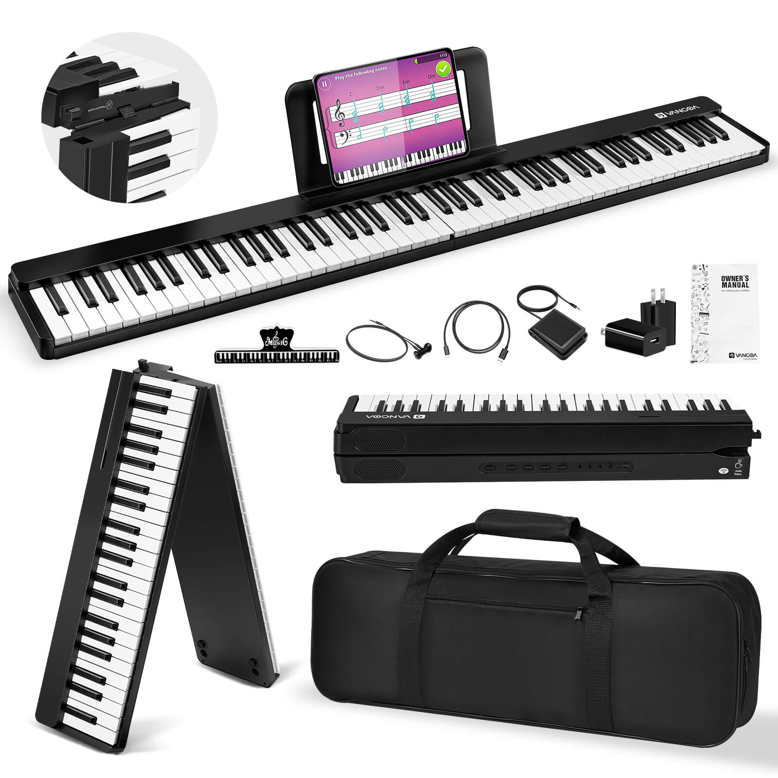 Vangoa VDP800 Portable Piano Keyboard, Folding Piano 88 Key Full Size Electric Keyboard Piano with MIDI Bluetooth, Foldable Piano Travel set with Headphones Carry-Bag for Adults, Beginners, Kids