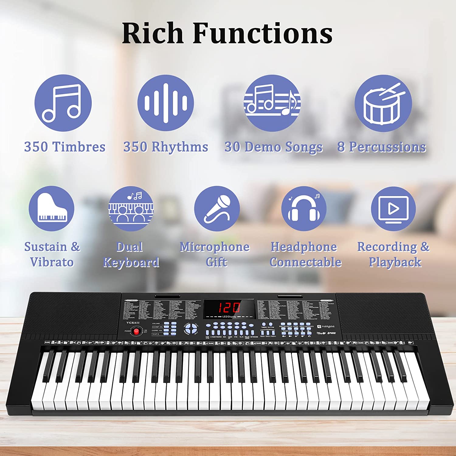 Vangoa VGK611 Piano Keyboard 61 Key Black