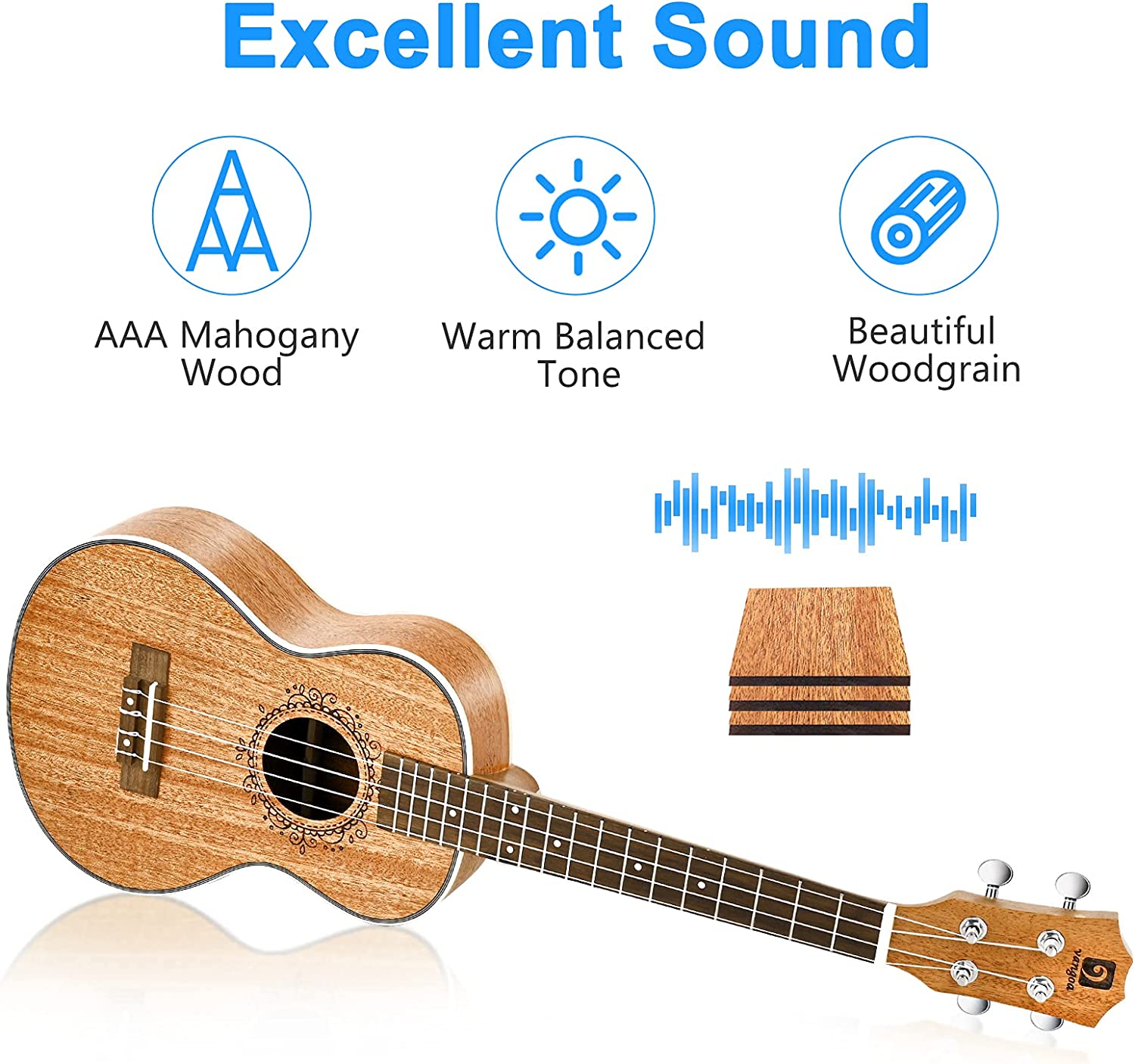 Vangoa VU406 Tenor Ukulele 26 Inch Mahogany Professional Acoustic Ukelele Four String Starter Kit