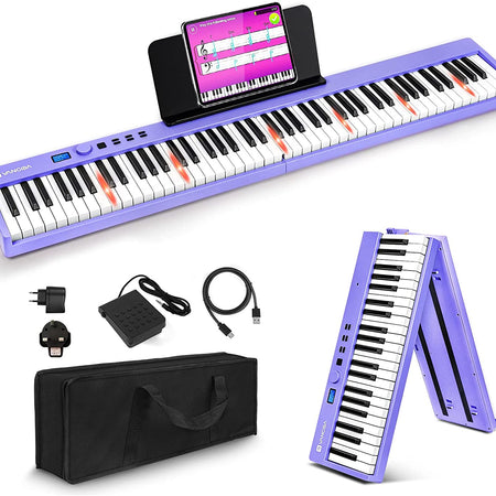 Cossain Piano Keyboard 61 Keys, Folding Digital Piano with Bluetooth  [Rechargeable/Touch Sensitive/Semi-Weighted] Portable Piano Keyboard for